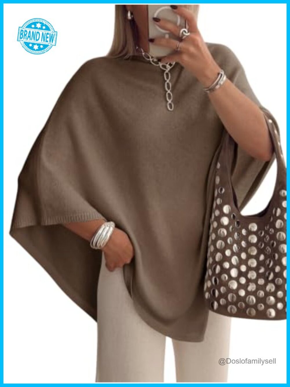 Women's Poncho Sweater Boat Neck Batwing Sleeve Knit Pullover Cape